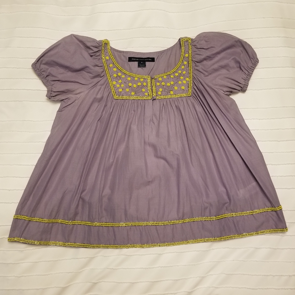 French Connection Purple and Yellow Top Size 8
